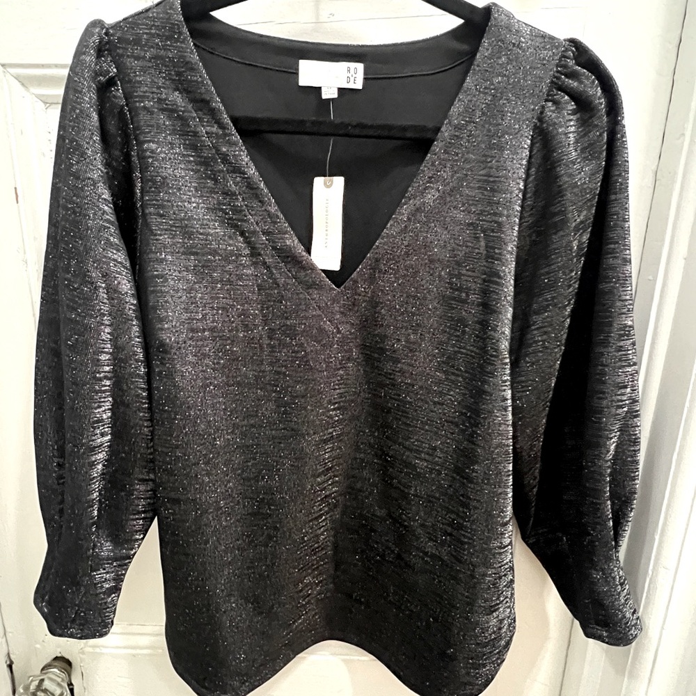 NWT Anthropologie RO & DE Cassidy V-Neck Long Sleeve Metallic Shimmer Blouse